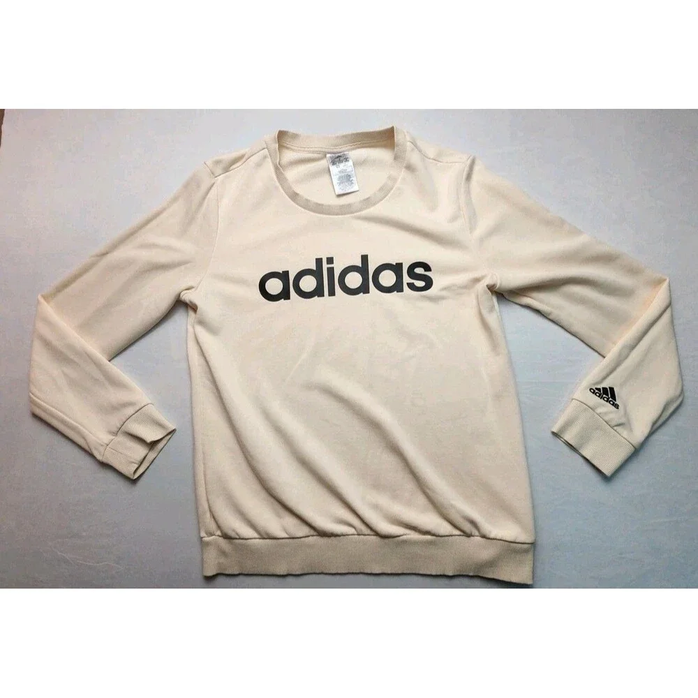 Adidas Sweater Men Medium Ivory Crewneck Preppy Atheisure Sporty Street Wear Top